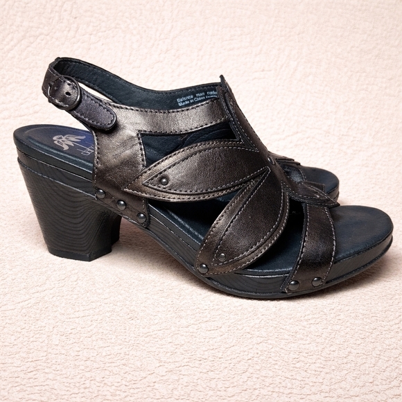 Dansko Nina Floral Cutout Wedge Sandals | Black Graphite Leather | EU 39 - Picture 3 of 12